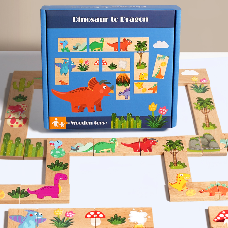Board Game Oath - Ahşap Dinozor Domino Eşleştirme Hafıza Satranç