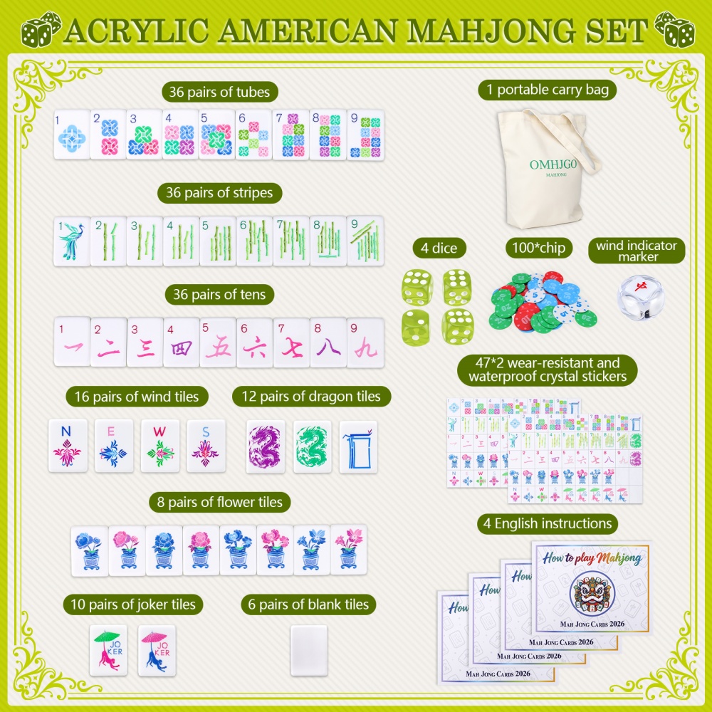 Board Game Mahjong - Açık Yeşil Lüks Amerikan Mahjong Seti
